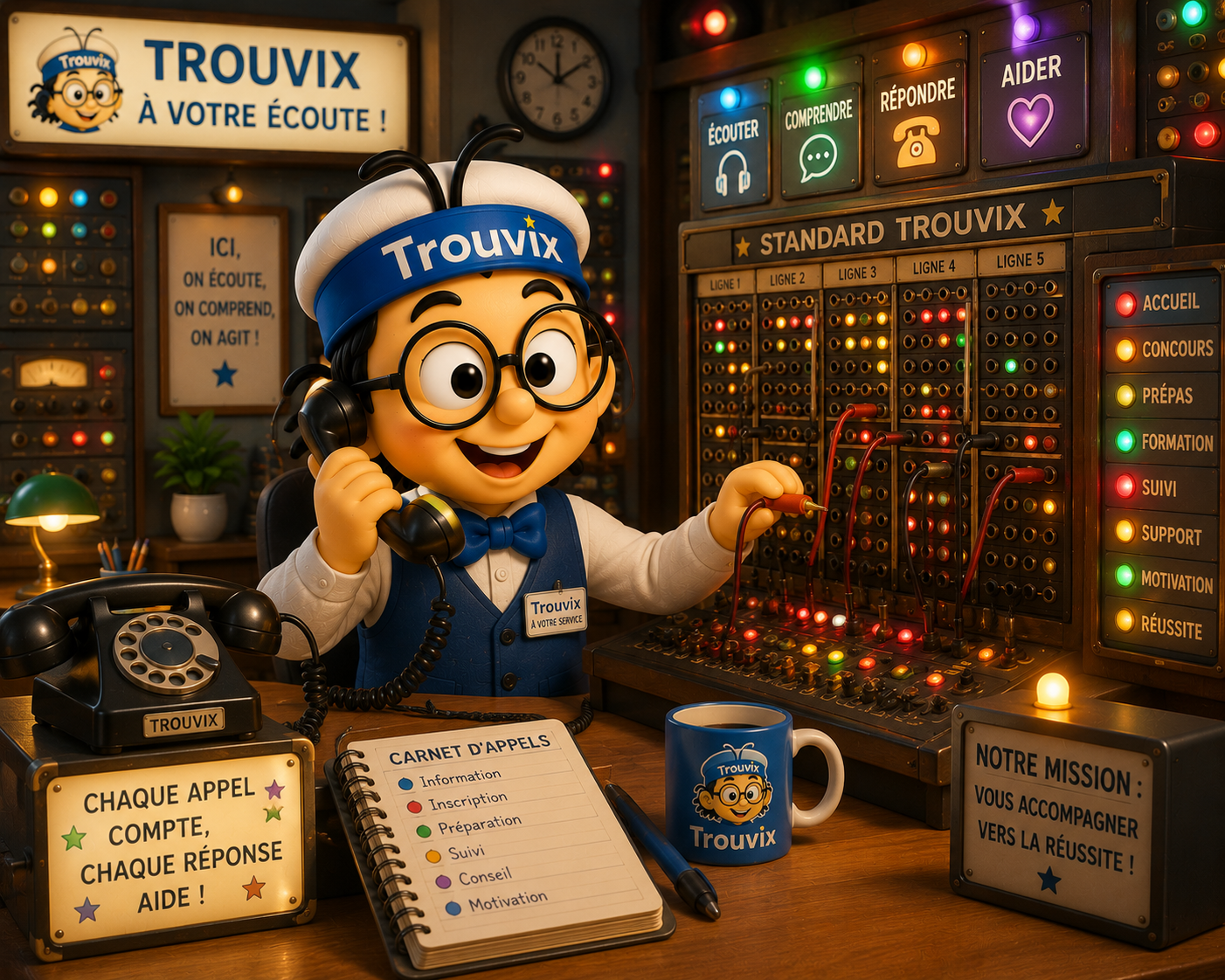 Illustration de Trouvix disponible pour répondre aux questions des candidats