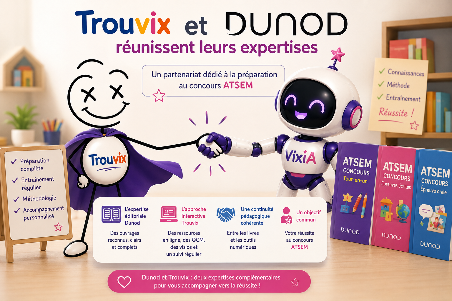 Illustration du partenariat Trouvix et Dunod pour le concours ATSEM