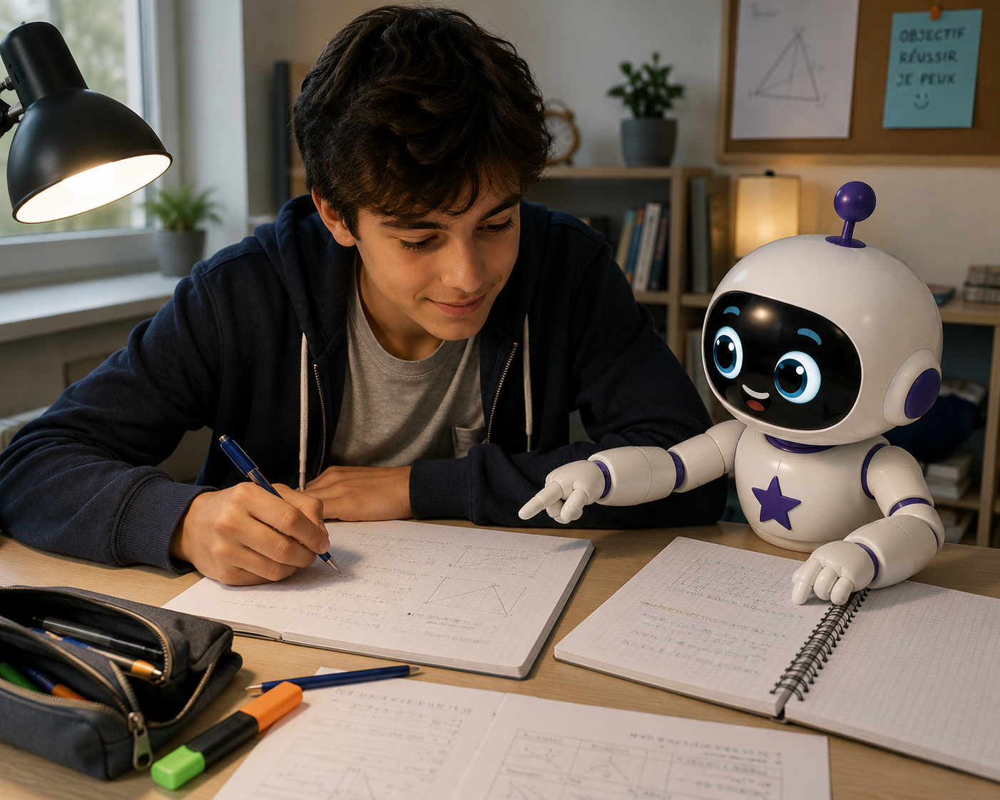 Élève préparant un devoir de mathématiques du DNB avec l'accompagnement de VixIA