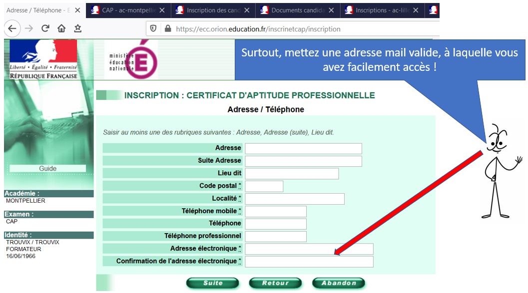Identite candidat CAP AEPE