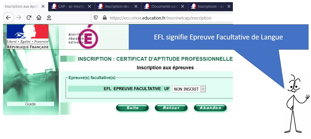 que signifie EFL pour une inscription CAP